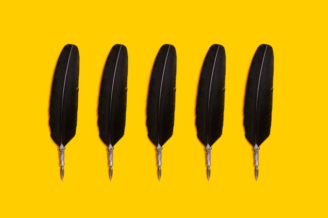 Quill pens on yellow background