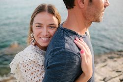 Couple in love embracing on beach