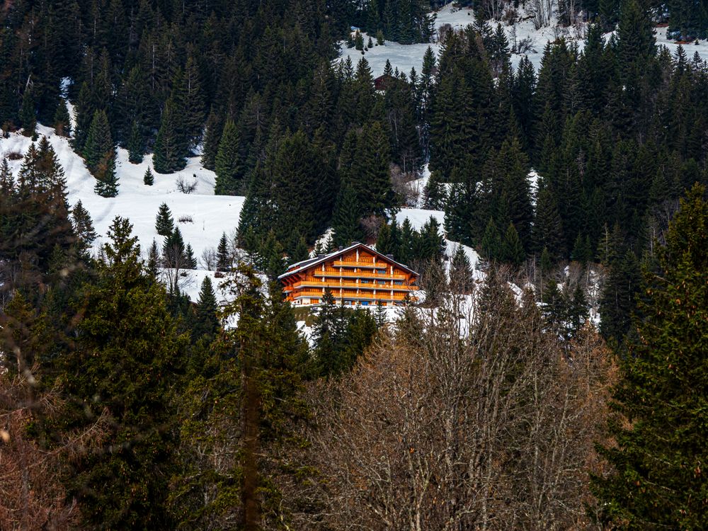 Swiss Alps winter landscape with snow and sun, mountains in Europe