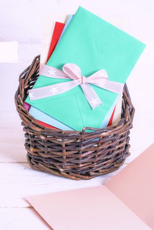 Basket of letters and blank message card