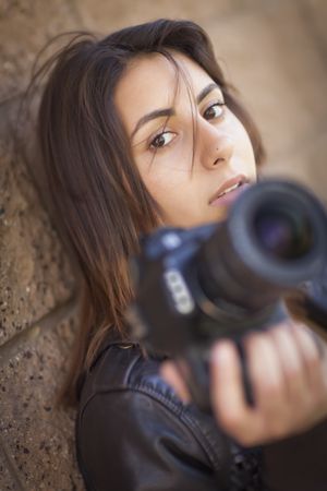 Adult Female Photographer Holding Camera