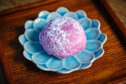 Delicious Japanese dessert mochis rice cakes with rounded shape and chewy texture