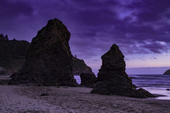 Beach at sunset with beautiful purple sky