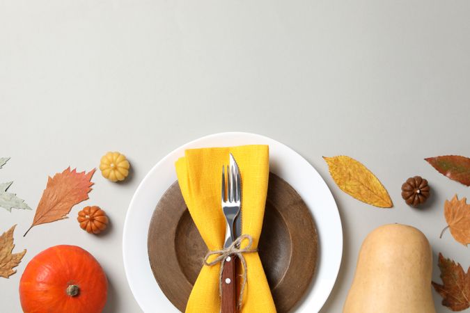Concept of Thanksgiving day, Autumn table setting, space for text