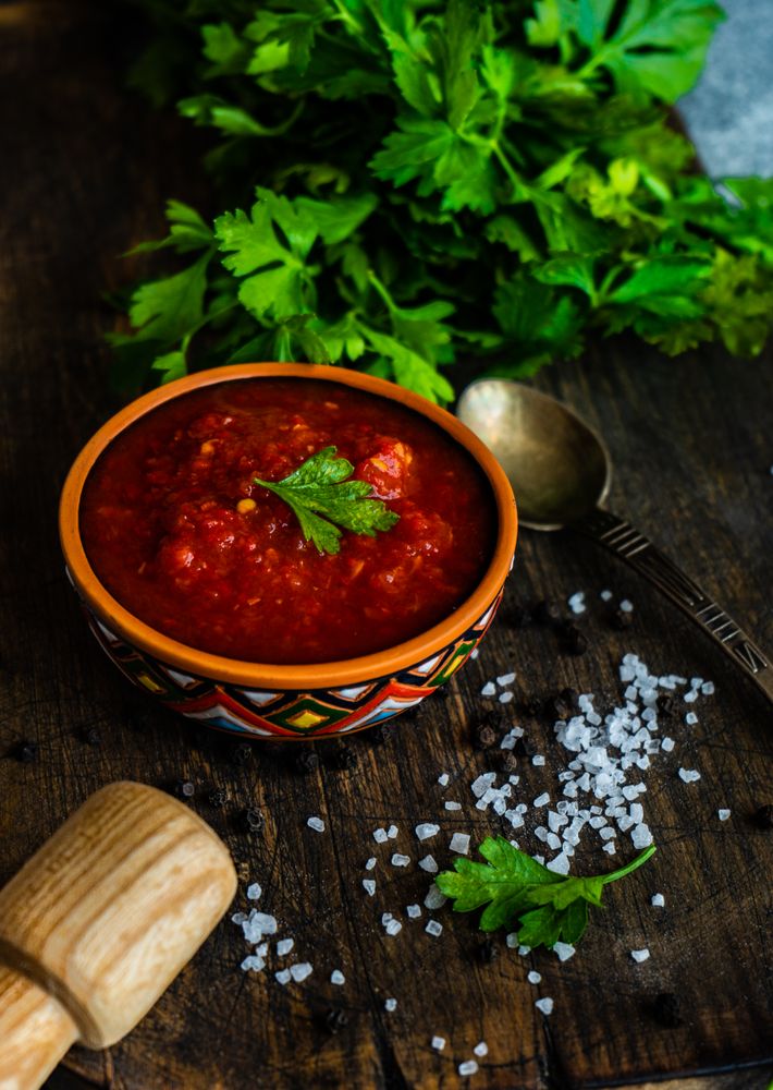 Traditional Georgian sauce in bowl- satsebeli