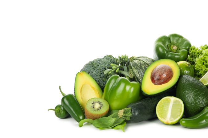 Bunch of green vegetables isolated on blank background