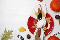Concept of Thanksgiving day, Autumn table setting, space for text