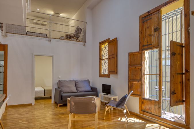 Interior of living room and windows