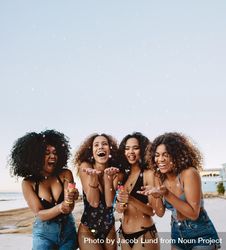 Group of beautiful friends in bikinis enjoying the beach 4jEdR5