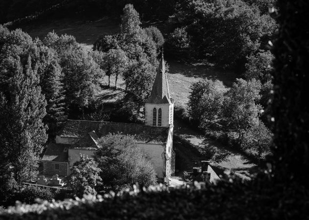 Monochrome shot of beautiful church in French village