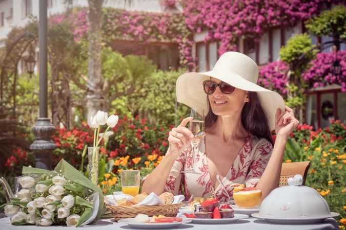 Woman Relaxing and Having Champagne