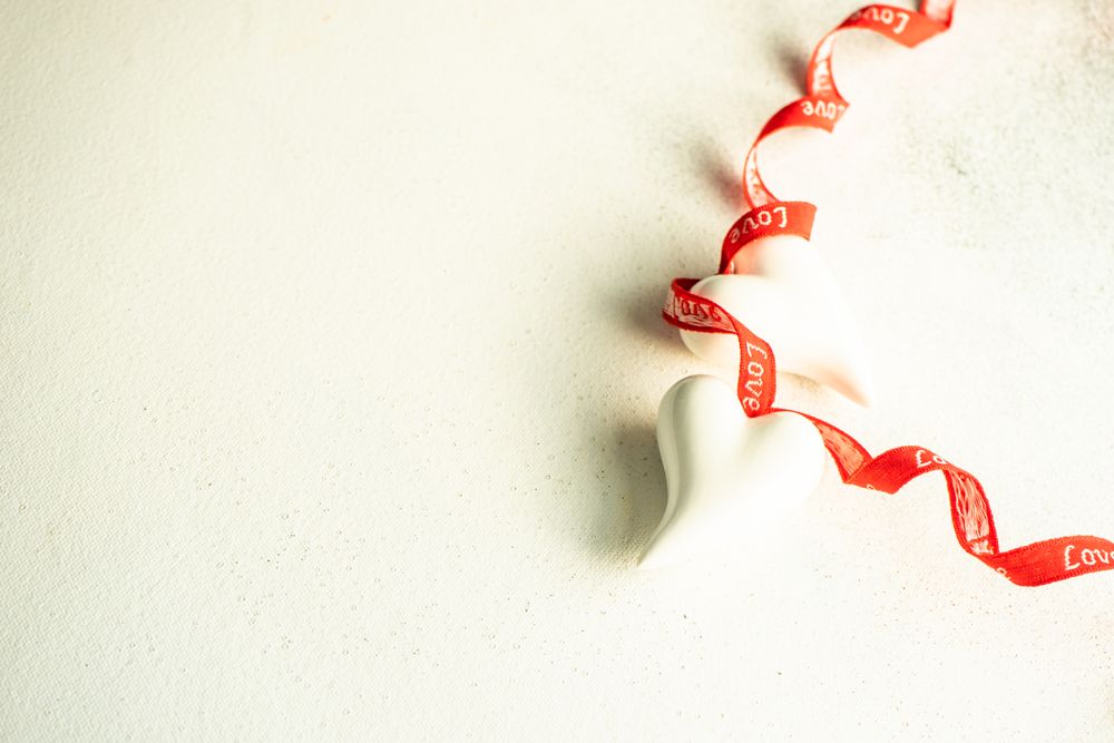 St. Valentine day concept with ceramic heart decorations