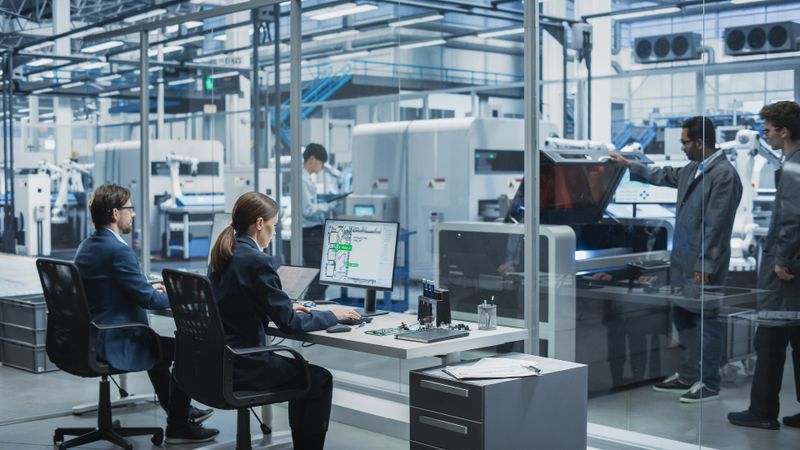 Man and woman working in tech office