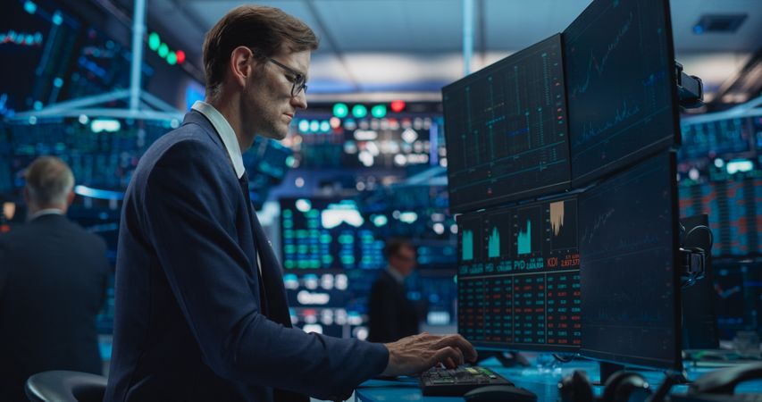 Portrait of an Adult Man Working in an International Stock Exchange Company