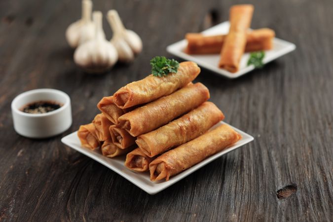 Fried Spring Rolls, Chinese Lumpia on Plate