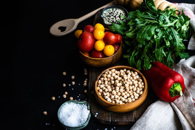 Salad ingredients on bread board