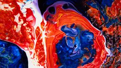 Blue and Red Fluid Art, Abstract Acrylic Pouring