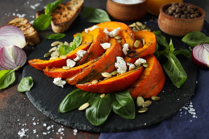 Concept of tasty homemade dish - baked pumpkin