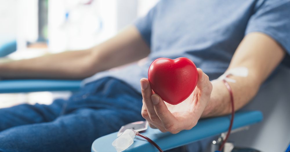 Close Up Of Hand Of Male Blood Donor With Attached Catheter.