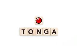 Wooden blocks bearing the name and flag of Tonga.