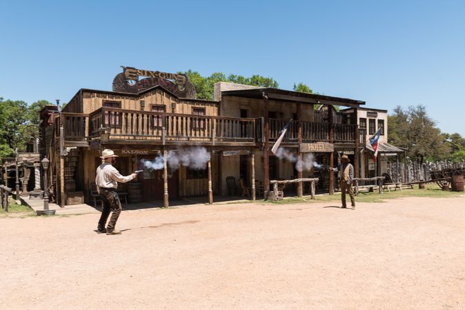 "Gunfight" at the Enchanted Springs Ranch, a working ranch in Boerne, Texas
