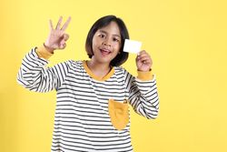 Asian Kids Holding Empty Bank Card with OK Sign