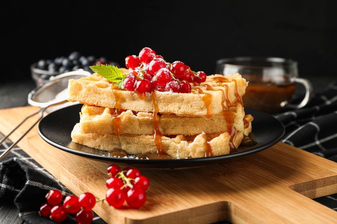 Beautiful composition with sweet waffles, space for text