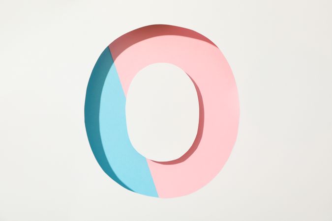 Two color letter O on blank background, space for text