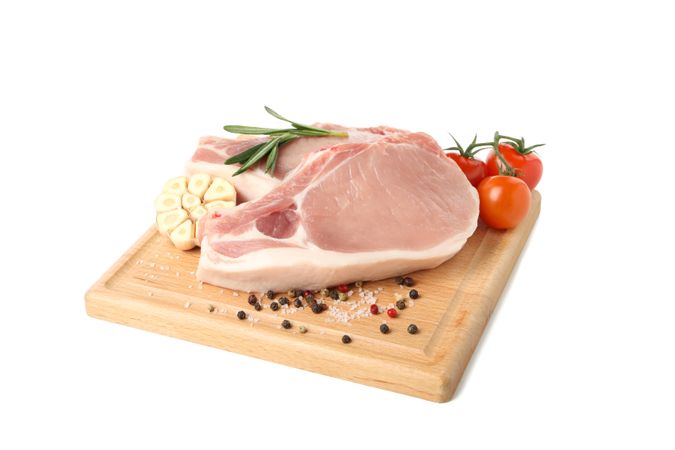 Raw meat for steak and ingredients isolated on blank background