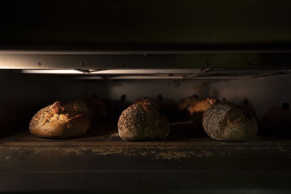 Delicious crunchy bread on the oven