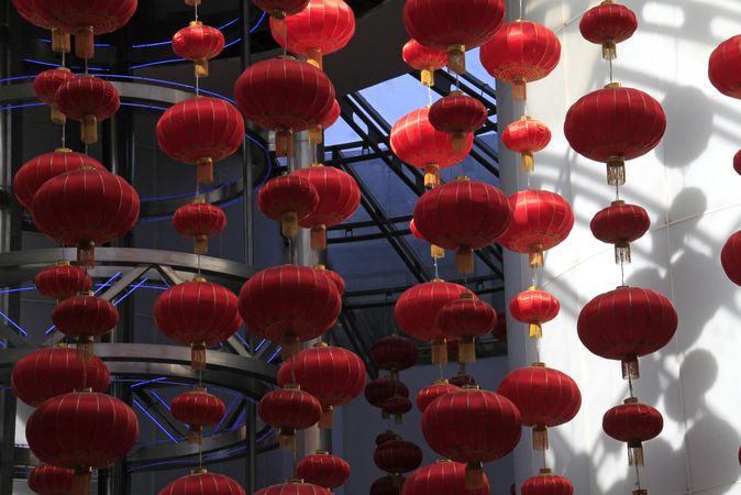 Red paper lantern decoration indoor