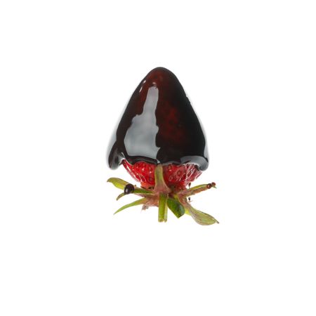 Chocolate fondue. Strawberry in chocolate sauce isolated on plain background