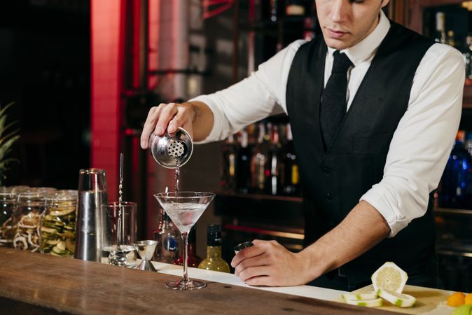 Barman working making drinks