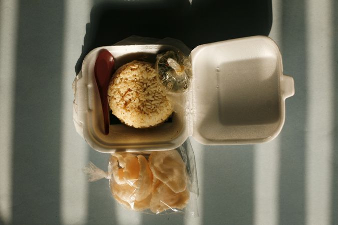 Top view of rice lunch to go