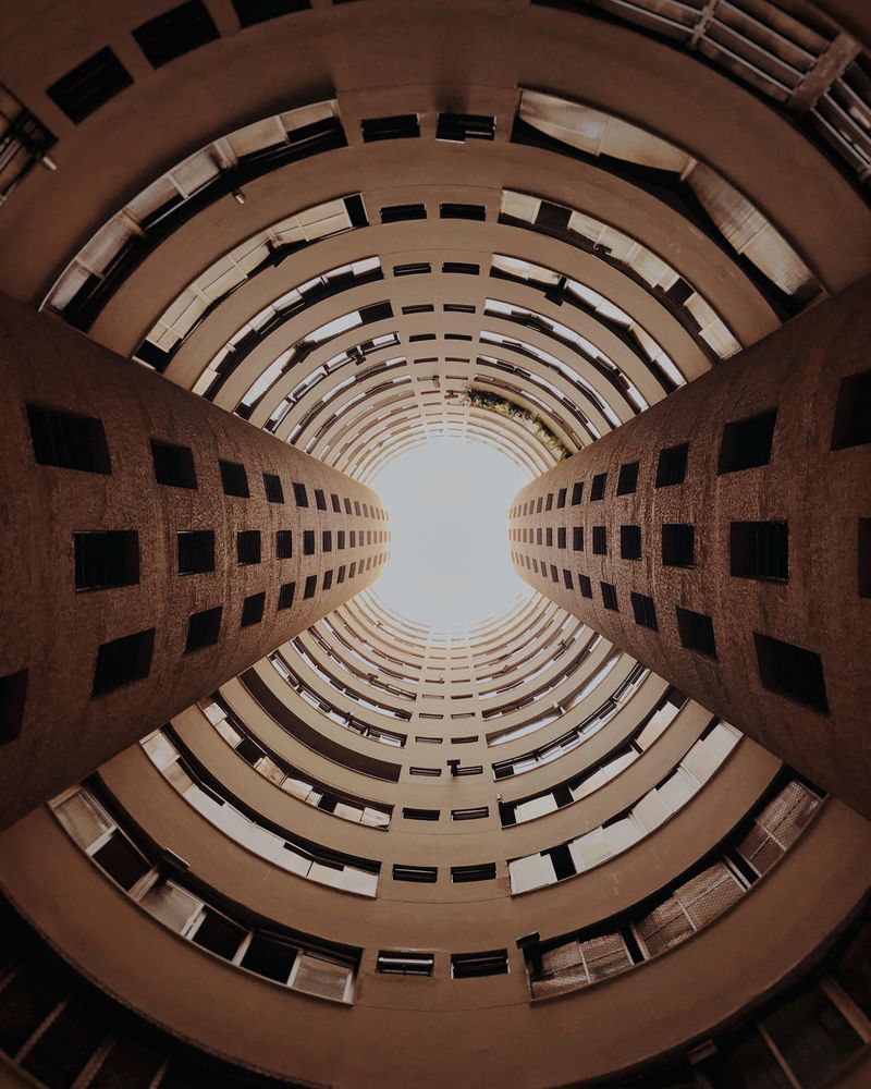 Bottom view from inside cylindrical building