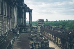 Exterior of ancient temple on cloudy day