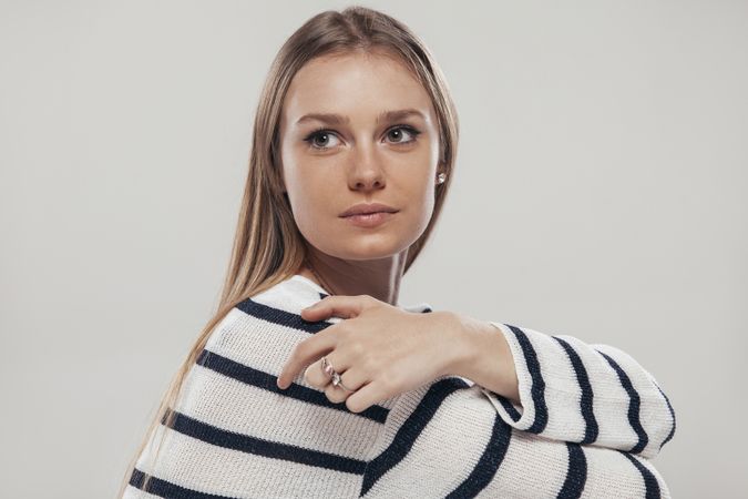 young woman in striped clothing
