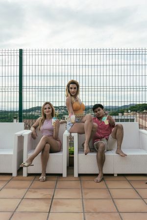 Group of friends having a pool party