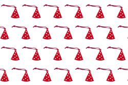 Rows of red tree ornaments