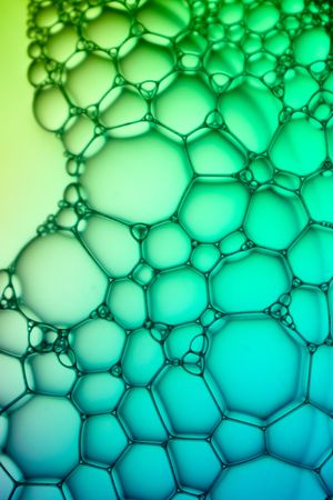 Abstract background bio technology, macro photography foam and water with gradient background. Molecule multicolor backgorund