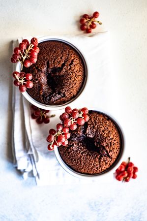 Looking down at delicious chocolate fondant cakes