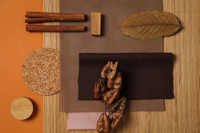 Flat lay of creative moodboard composition, top view
