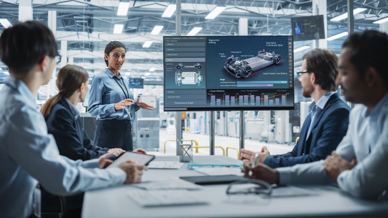 Woman leading presentation in meeting room