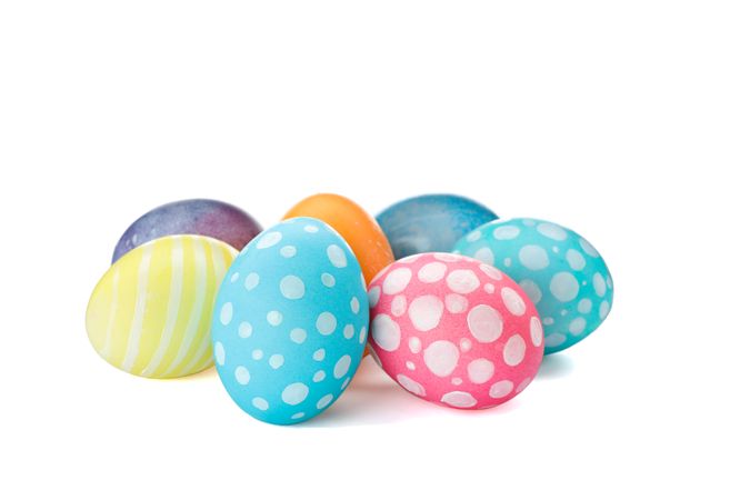 Different decorative Easter eggs isolated on plain background. Festive tradition