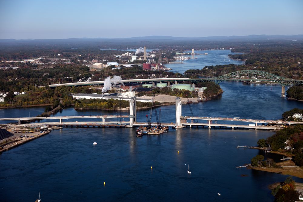 An October 2017 aerial view of the historic seaport of Portsmouth, New Hampshire