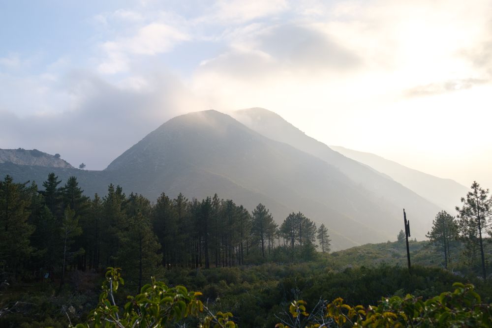 Mountains in the valley at dusk