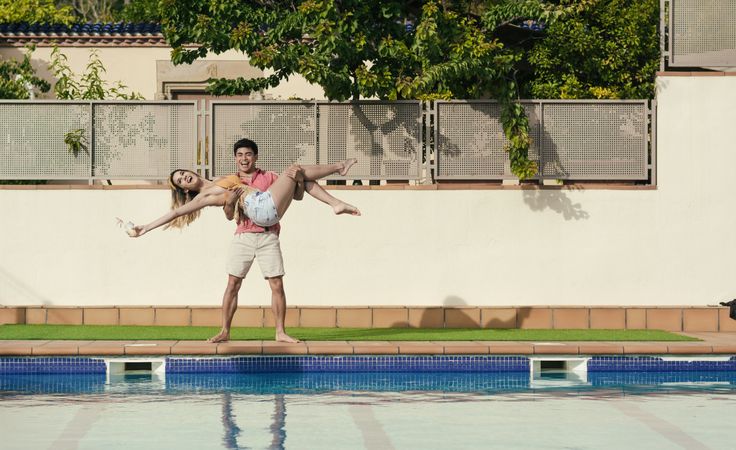 Group of friends having a pool party