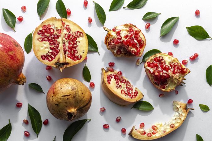 fresh seasonal pomegranate from above