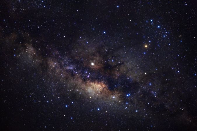 Milky way galaxy with stars and space dust in the universe, Long exposure photograph, with grain.