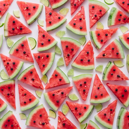 Watermelon pattern with and lime slices and blueberries
